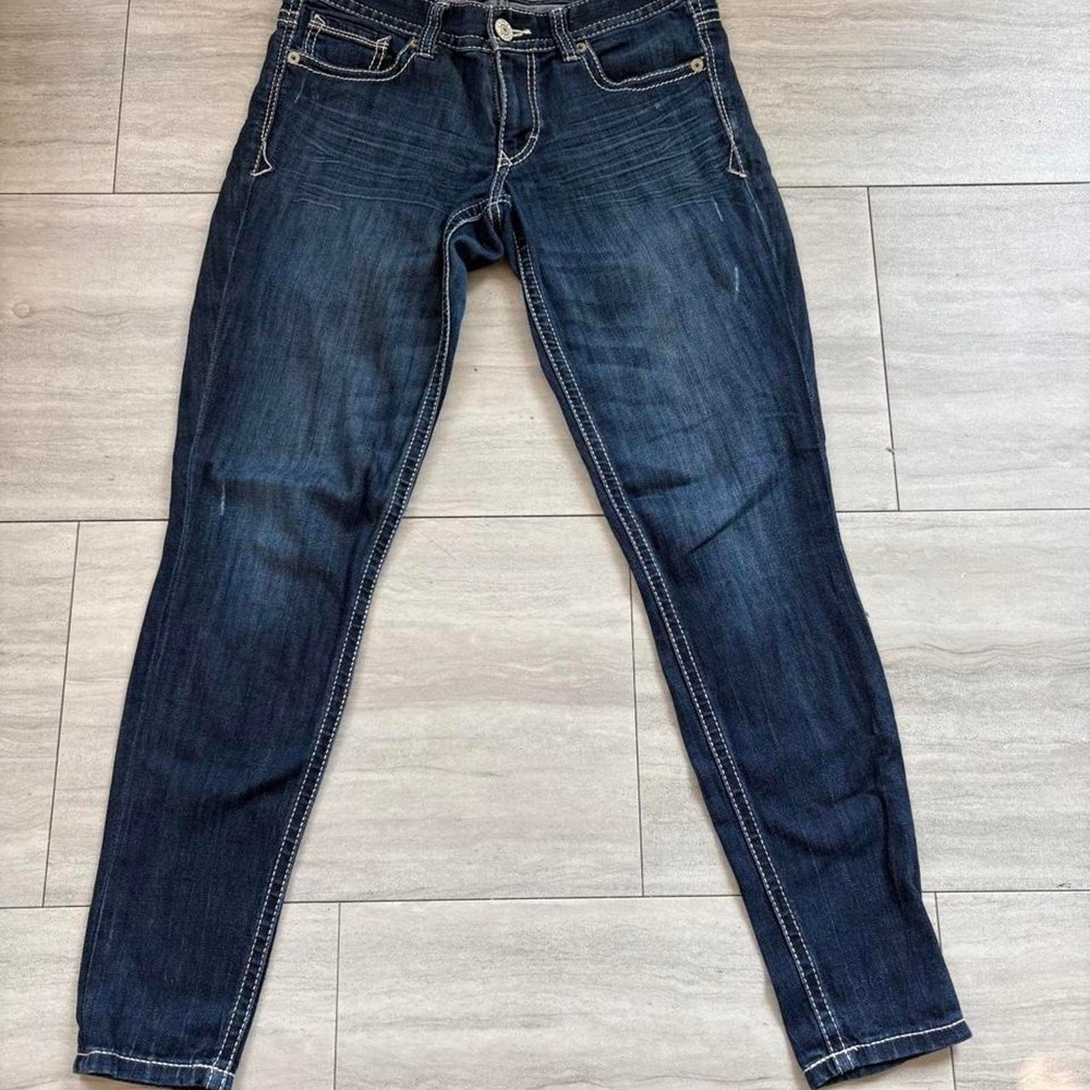 Express Stella Low Rise Legging Jeans Slim Straight Dark Wash Denim Blue 4R